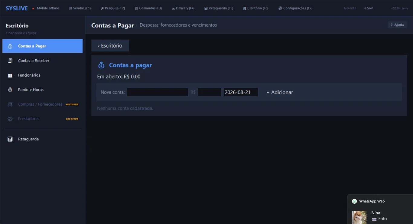 Escritório do SYSLIVE PDV
